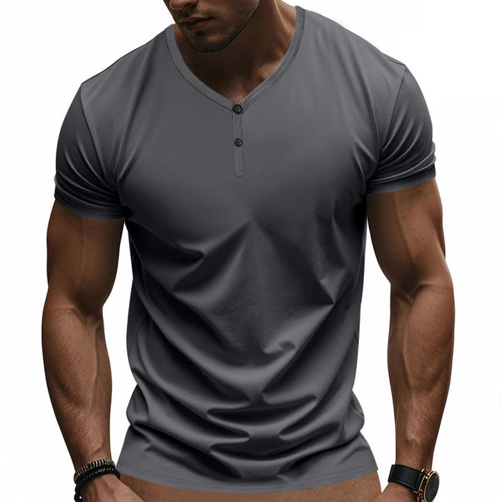 Herren Kurzarm Henley-T-Shirt mit modischem V-Ausschnitt und Knopfdetails Aliams