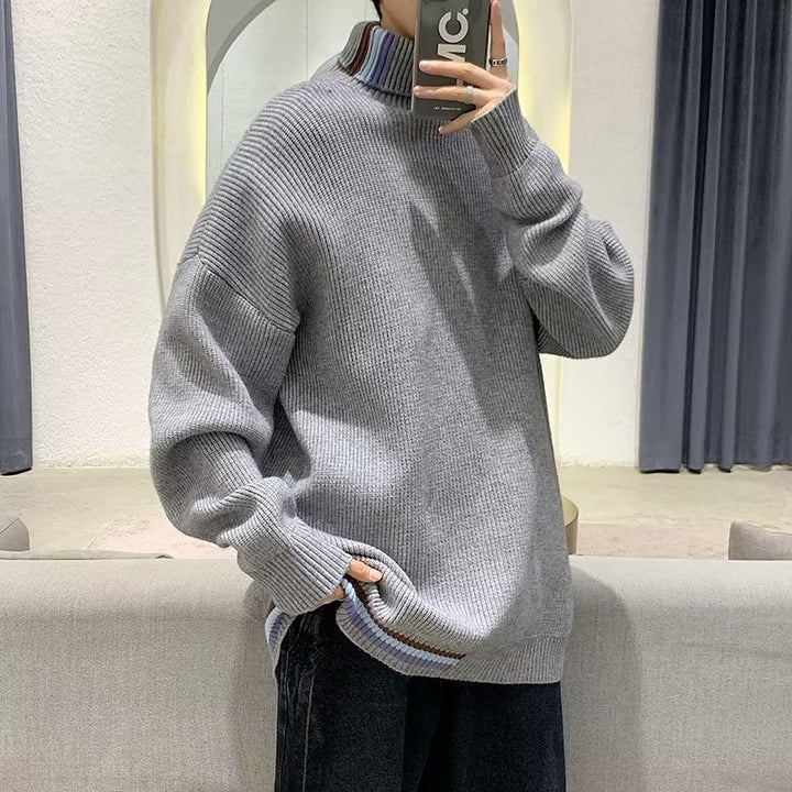 Herren Strickpullover mit hohem Kragen und modernen Rippendetails Aliams