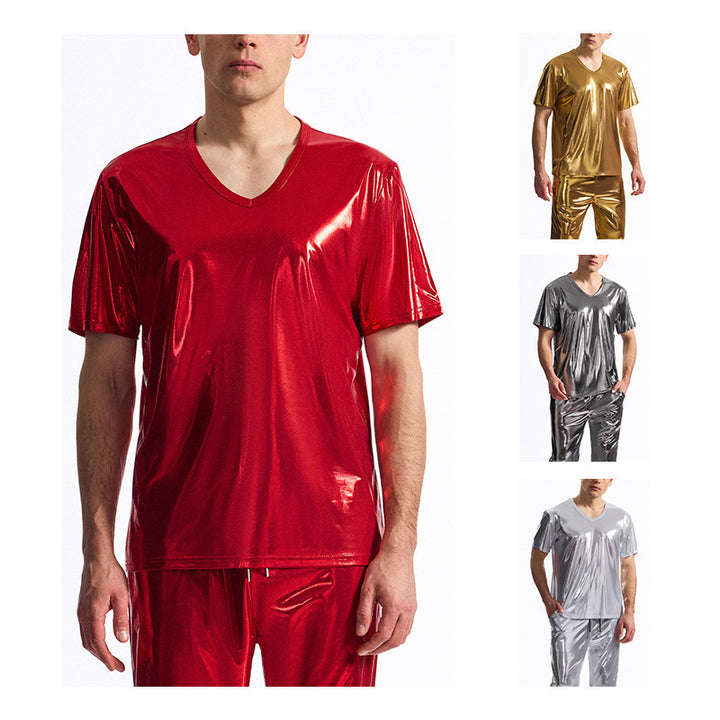 Herren Sportliches Set aus glänzendem Material mit V-Ausschnitt Aliams