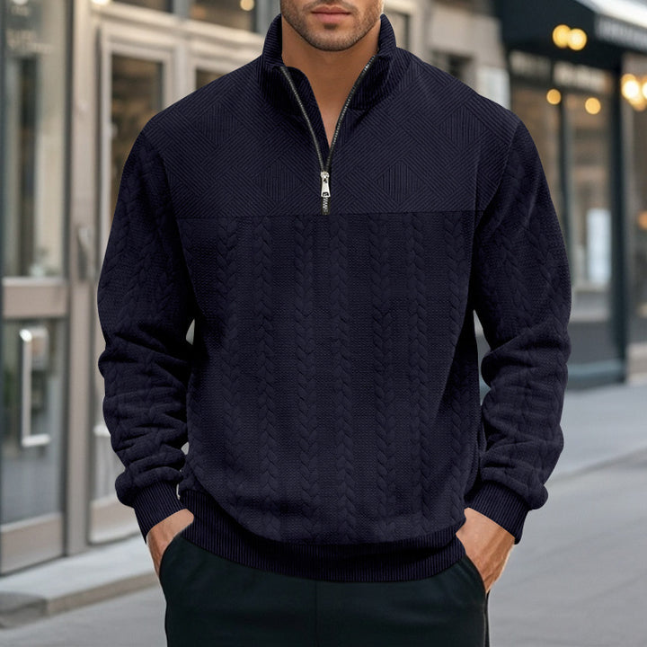 Herren Fleece-Pullover mit hochabschließendem Kragen und strukturiertem Design Aliams