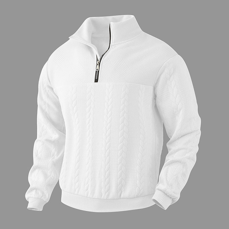 Herren eleganter Stehkragen Pullover mit Reißverschluss und strukturiertem Design Aliams