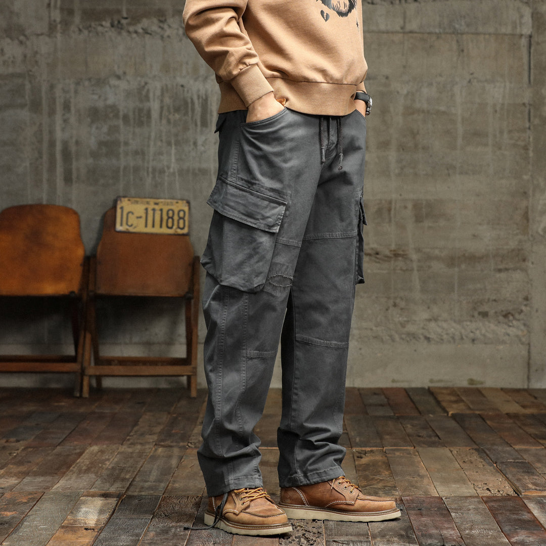 Herren Cargo-Hose mit verstellbarem Bund und multifunktionalen Taschen Aliams