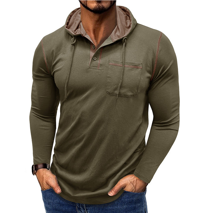 Herren Kapuzenpullover mit modischer Knopfleiste und praktischer Brusttasche Aliams