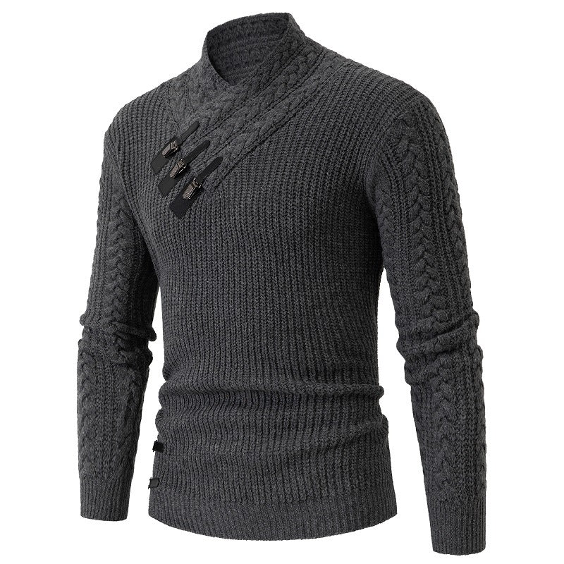 Herren Strickpullover mit elegantem Schalkragen und Zopfmuster Aliams