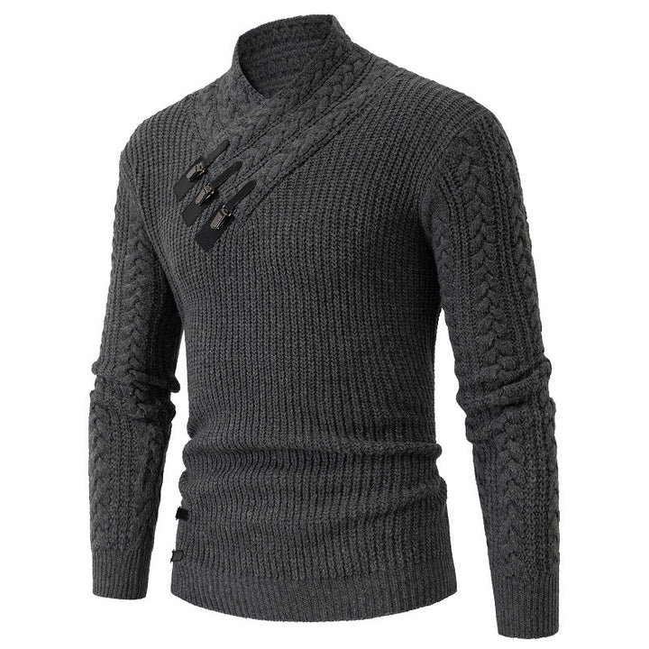 Herren Strickpullover mit elegantem Schalkragen und Zopfmuster Aliams