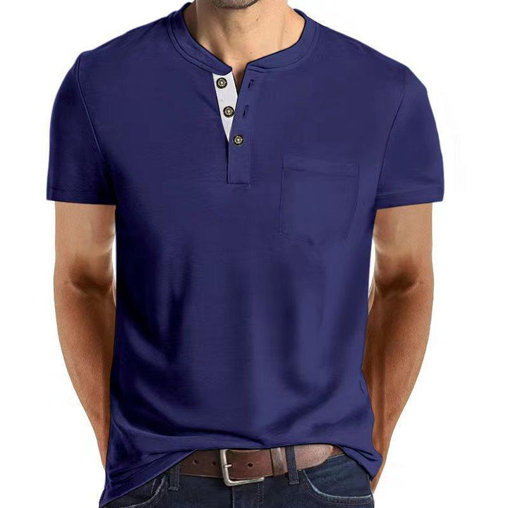 Herren Kurzarm Henley-Shirt mit praktischem Knopfleisten-Design und Brusttasche Aliams