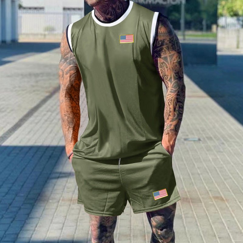 Herren sportliches Tanktop und Shorts-Set mit dekorativem Flaggenmotiv Aliams