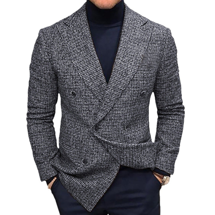 Herren eleganter kariert Blazer mit doppelter Knopfleiste Aliams