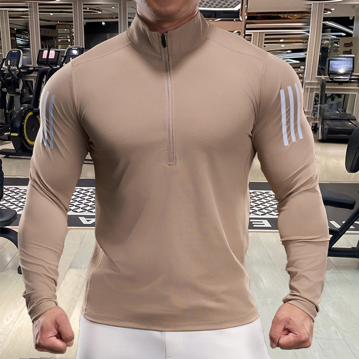 Herren Atmungsaktives Fitness-Oberteil mit kurzem Reißverschluss Aliams