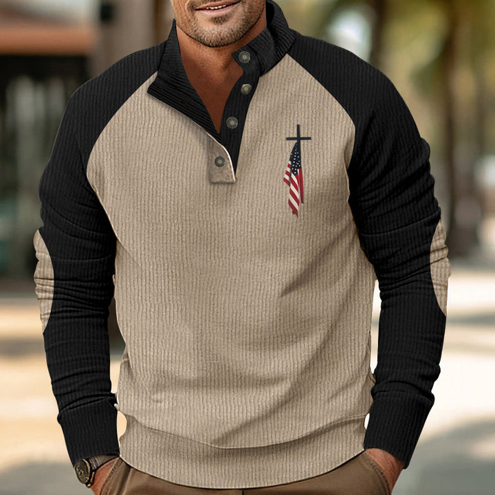 Herren eleganter Sportpullover mit Knopfleiste und modischem Kreuzdesign Aliams