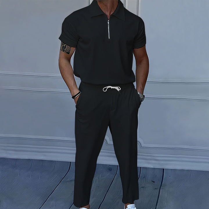 Herren sportliches Kurzarm-Set mit Reißverschluss und elastischem Bund Aliams