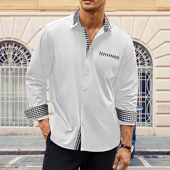 Herren elegantes Langarmhemd mit kontrastierenden Knopfdetails Aliams