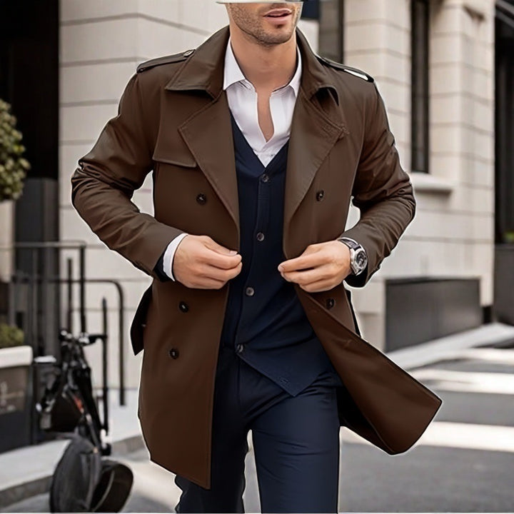 Herren Doppelt-knopf Trenchcoat mit praktischen Taschen Aliams