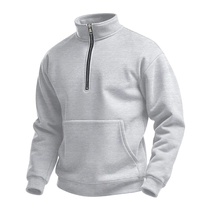 Herren Fleece-Pullover mit elegantem Stehkragen und praktischer Kängurutasche Aliams