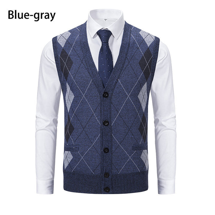 Herren elegante Strickweste mit modernem Rautenmuster und praktischen Taschen Aliams