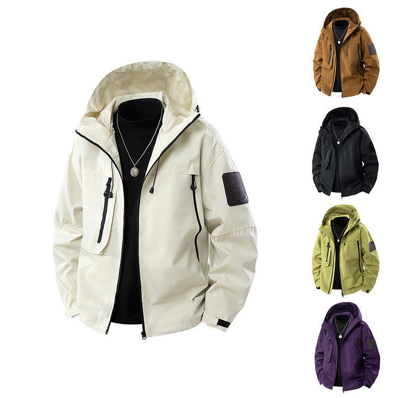 Herren wasserfeste Multifunktionsjacke mit Kapuze und praktischen Taschen Aliams