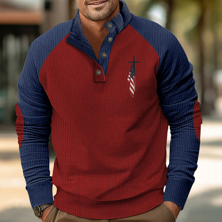 Herren eleganter Sportpullover mit Knopfleiste und modischem Kreuzdesign Aliams
