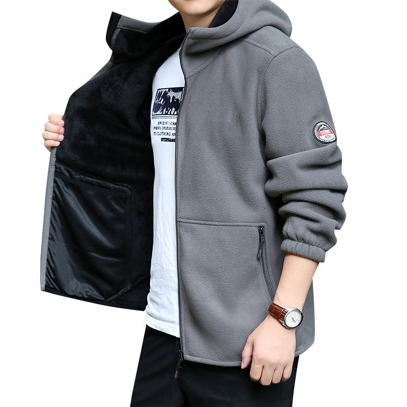 Herren Fleecejacke mit verstellbarer Kapuze und praktischen Reißverschlusstaschen Aliams