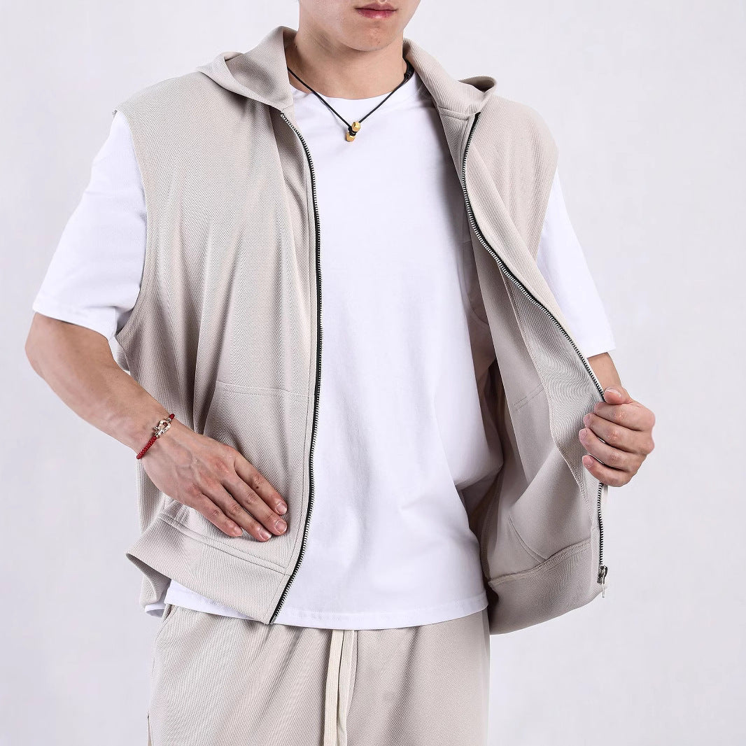 Herren ärmelloses Kapuzenshirt mit praktischen Taschen Aliams