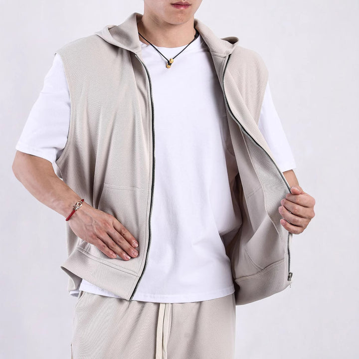 Herren ärmelloses Kapuzenshirt mit praktischen Taschen Aliams