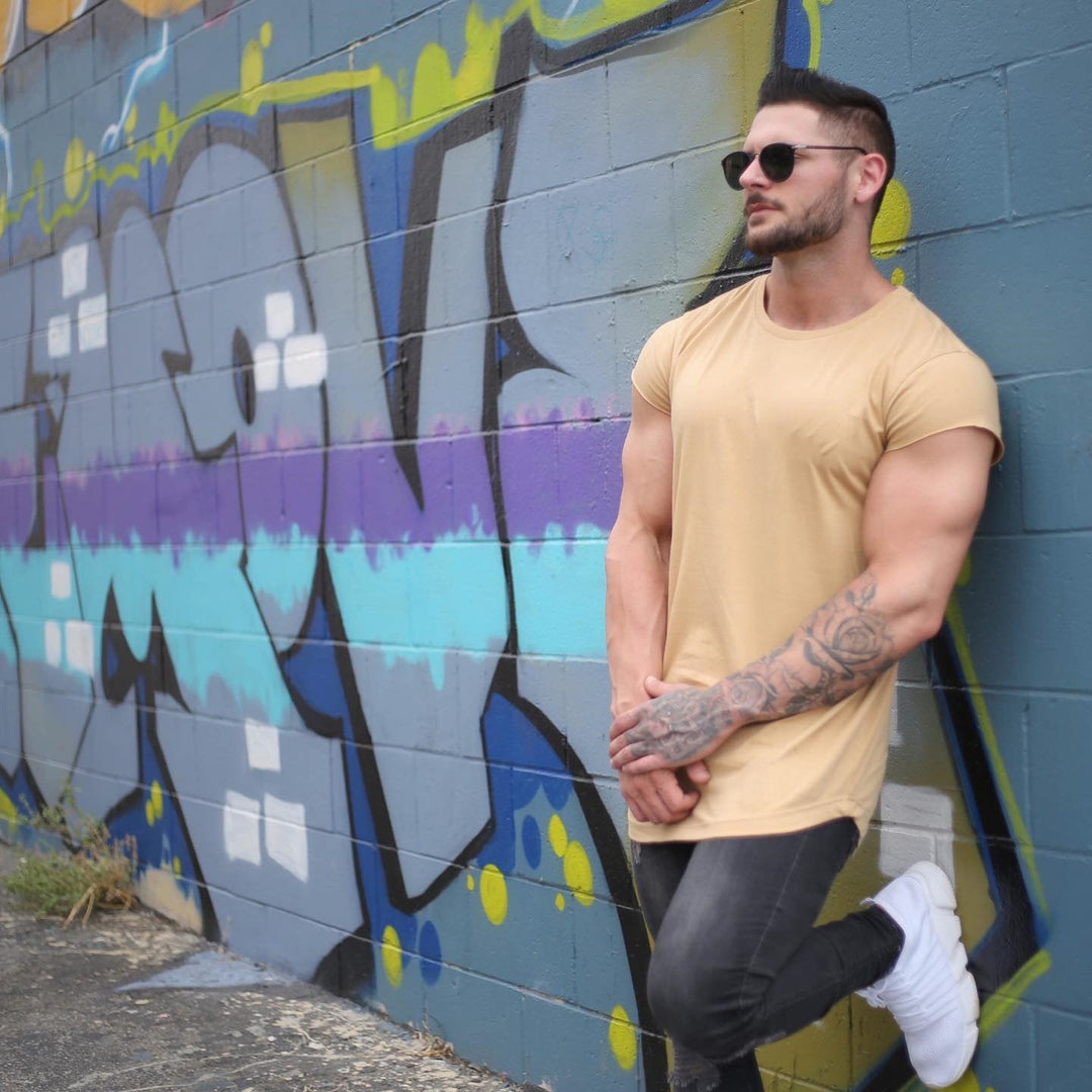 Herren Stylisches Oversized T-Shirt mit abgerundetem Saum und kurzen Ärmeln Aliams