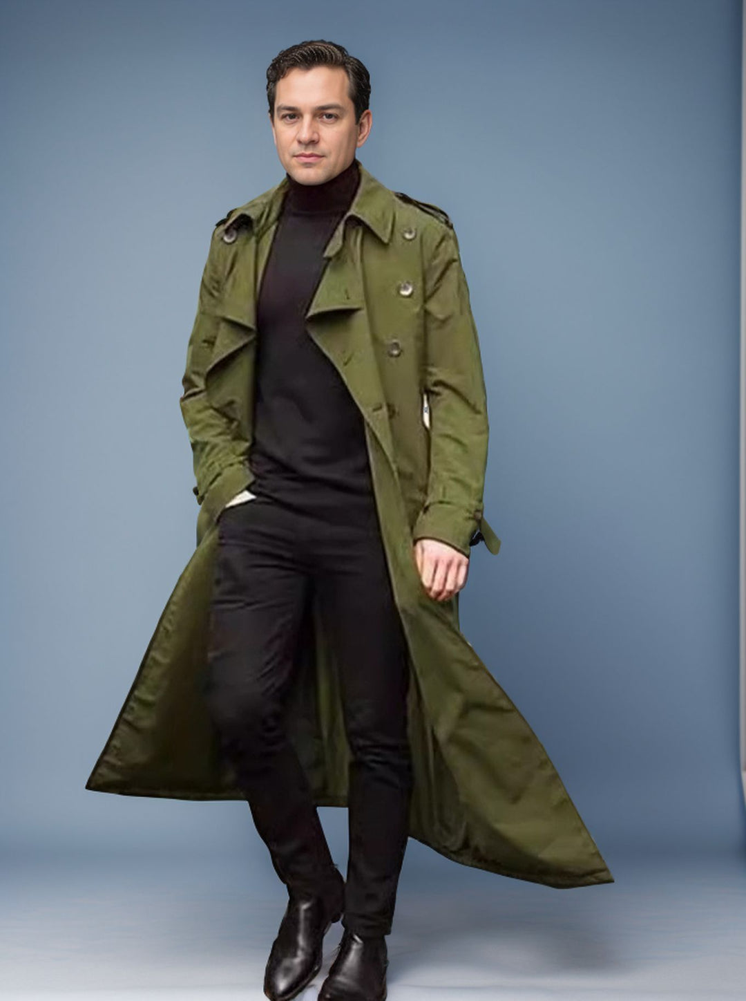 Herren eleganter Trenchcoat mit taillierbarem Gürtel und klassischen Details Aliams