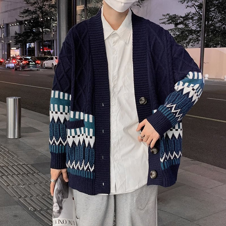 Herren Strickjacke mit modernen Mustern und praktischen Taschen Aliams