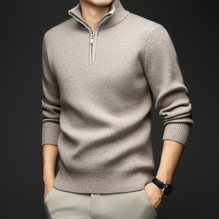 Herren eleganter Zip-Pullover aus weicher Wolle Aliams