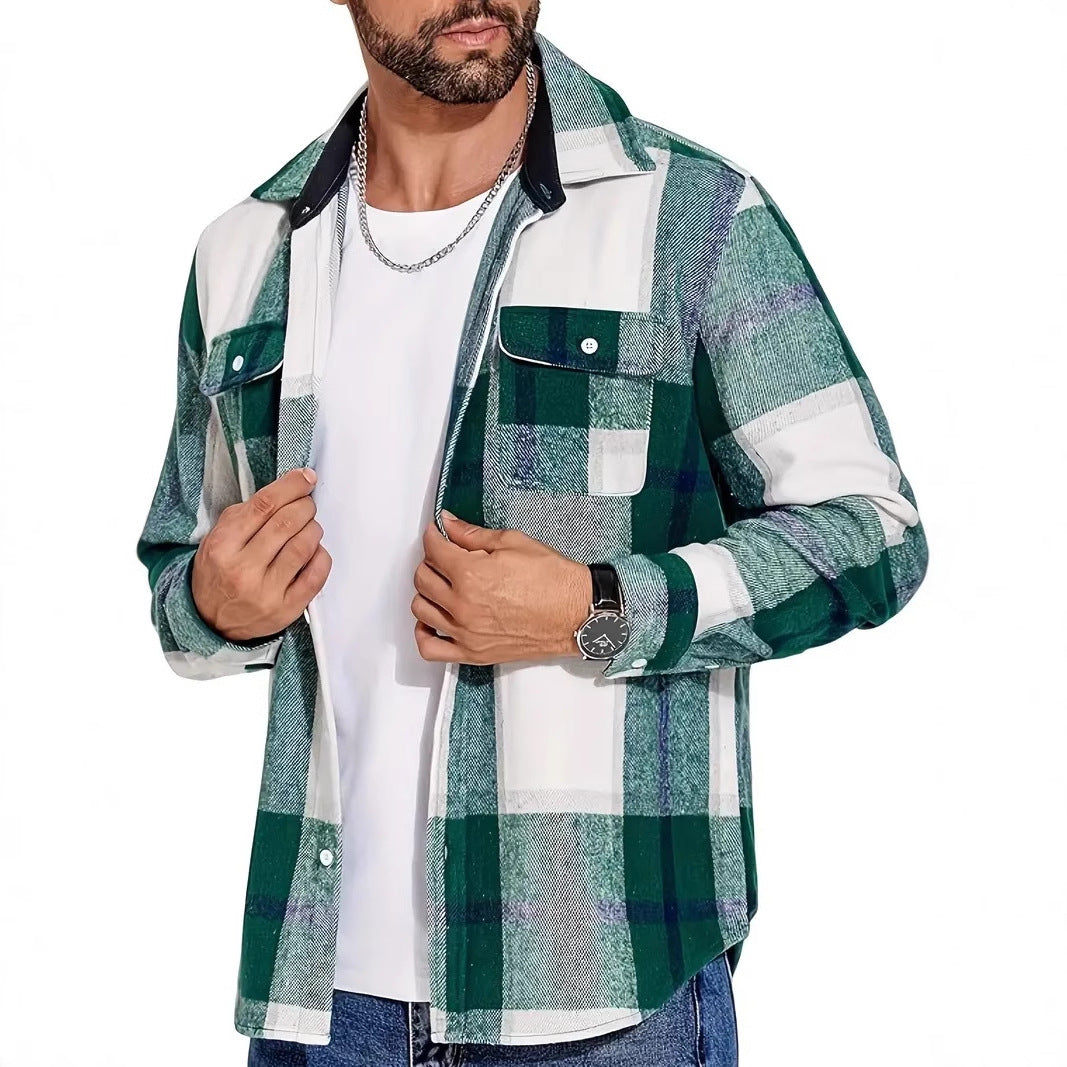 Herren Flanellhemd mit doppelter Brusttasche und kariertem Design Aliams