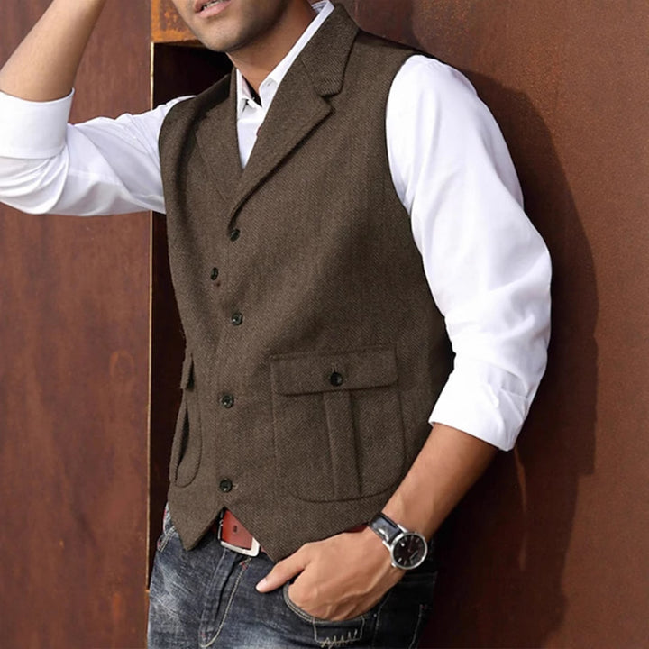 Herren Elegante Weste mit Taschen und feiner Struktur Aliams