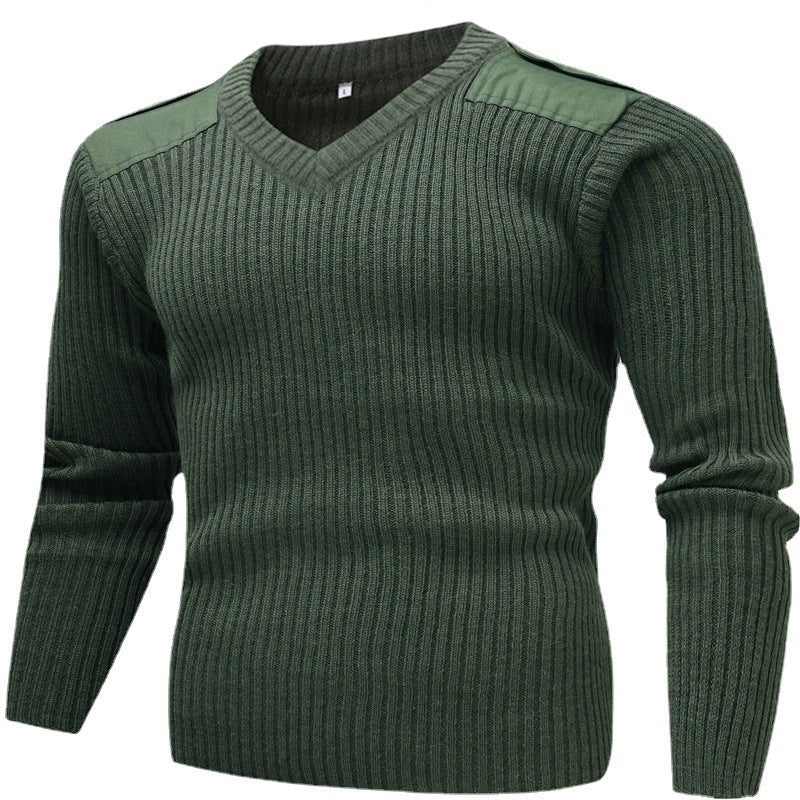 Herren Strickpullover mit V-Ausschnitt und dekorativen Schulterdetails Aliams
