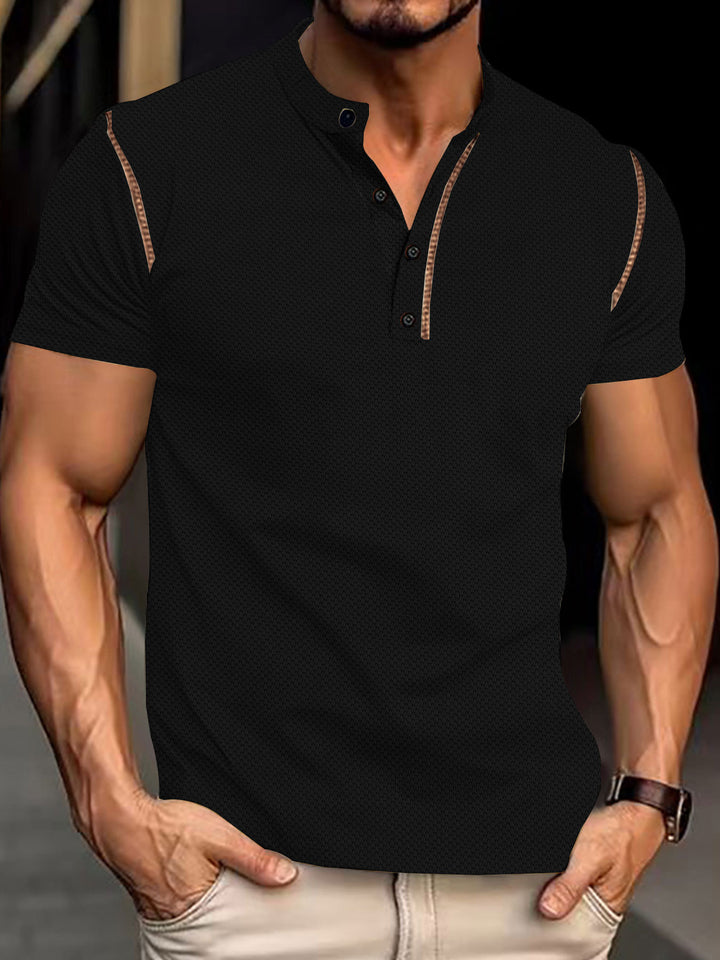 Herren Kurzarm-Henley-Shirt mit strukturiertem Design und modischem Knopfverschluss Aliams