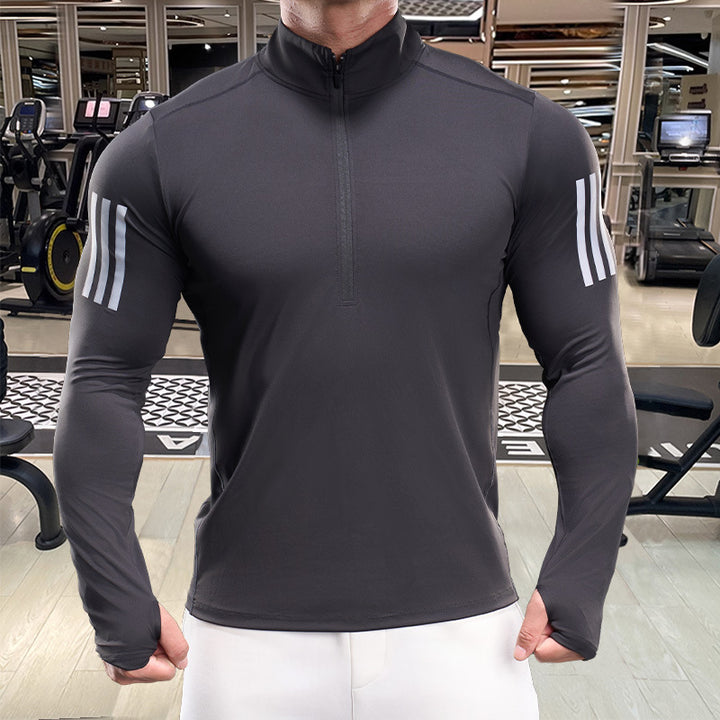 Herren Atmungsaktives Fitness-Oberteil mit kurzem Reißverschluss Aliams