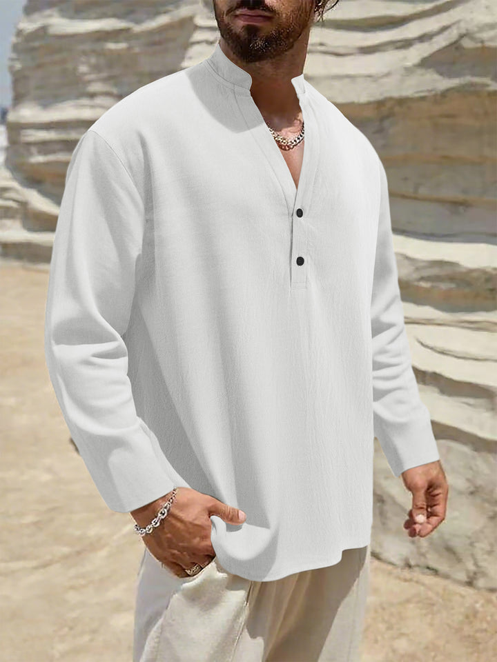 Herren komfortables Langarmhemd mit Stehkragen und Knopfdetails Aliams