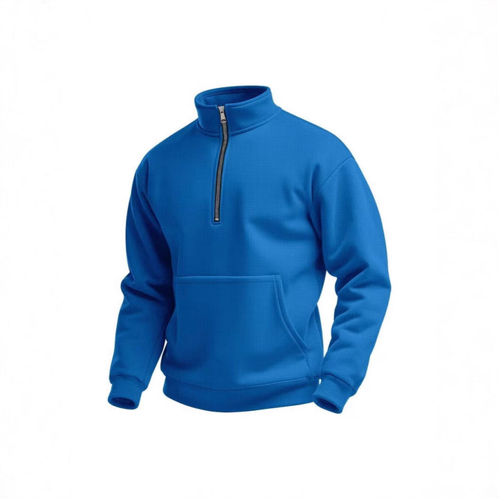 Herren Fleece-Pullover mit kurzem Reißverschluss und Bauchtasche Aliams