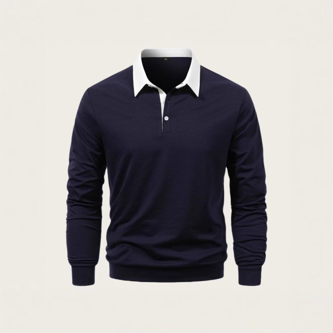 Herren elegantes Langarm-Polohemd mit kontrastierendem Kragen und hochwertiger Baumwolle Aliams