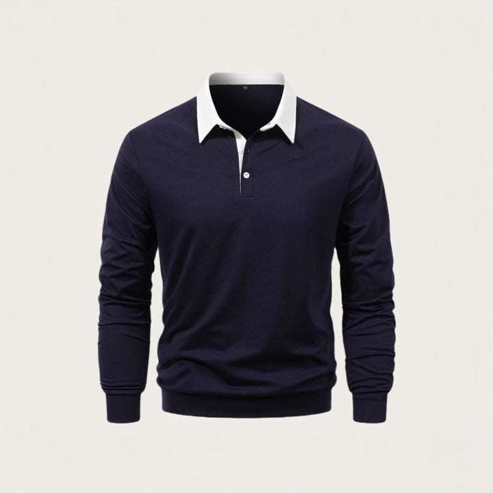 Herren elegantes Langarm-Polohemd mit kontrastierendem Kragen und hochwertiger Baumwolle Aliams