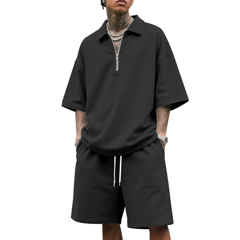 Herren sportliches Kurzarm-Outfit mit Reißverschluss und elastischem Bund Aliams