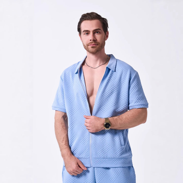 Herren Kurzarm Zipshirt mit strukturiertem Design Aliams