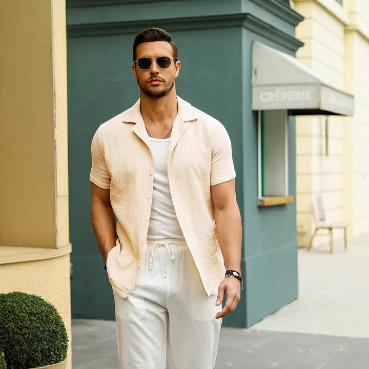 Herren Kurzarm-Hemd mit strukturiertem Gewebe und entspanntem Schnitt Aliams