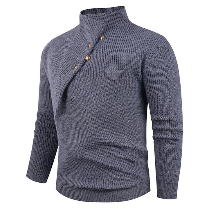 Herren Strickpullover mit asymmetrischem Kragen und dekorativen Holzknöpfen Aliams