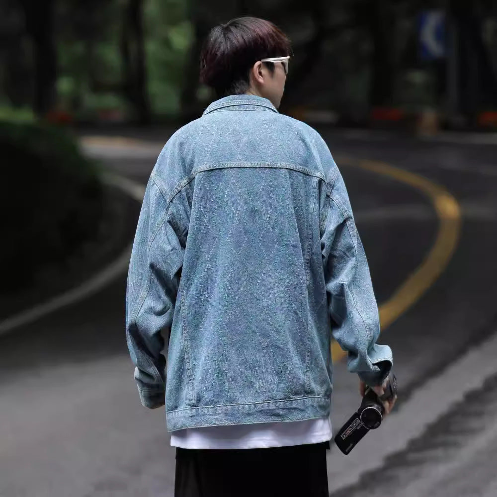 Herren Denim-Jacke mit buntem Ethno-Design und praktischen Reisverschlüssen Aliams