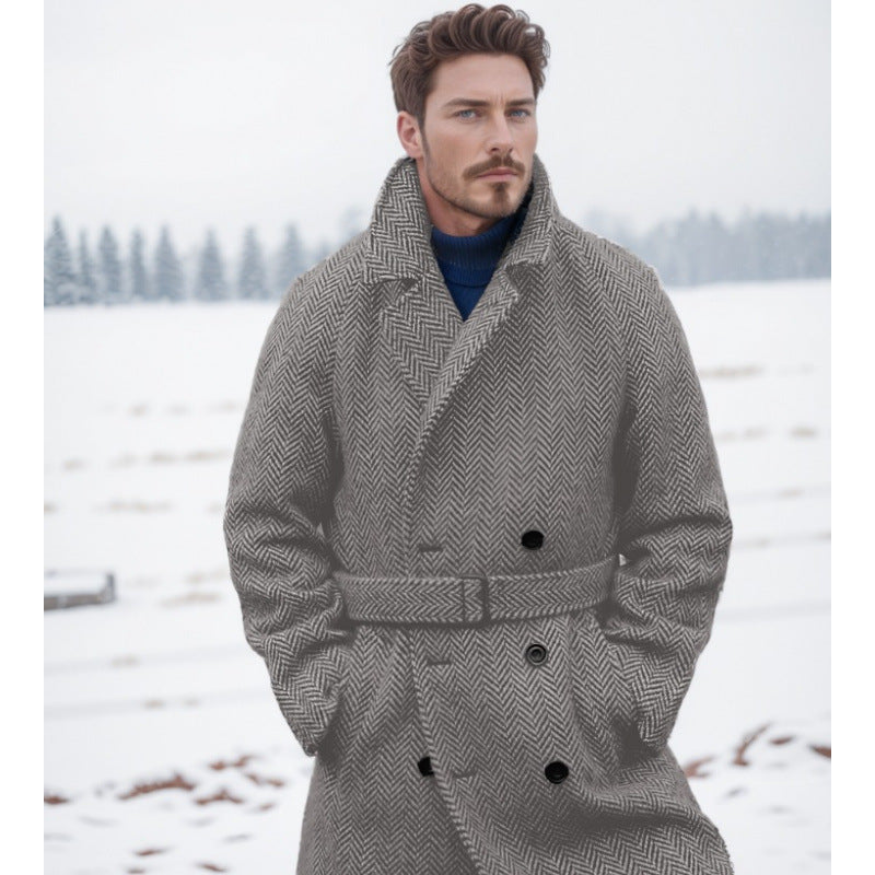 Herren Eleganter Hahnentritt Wollmantel Aliams