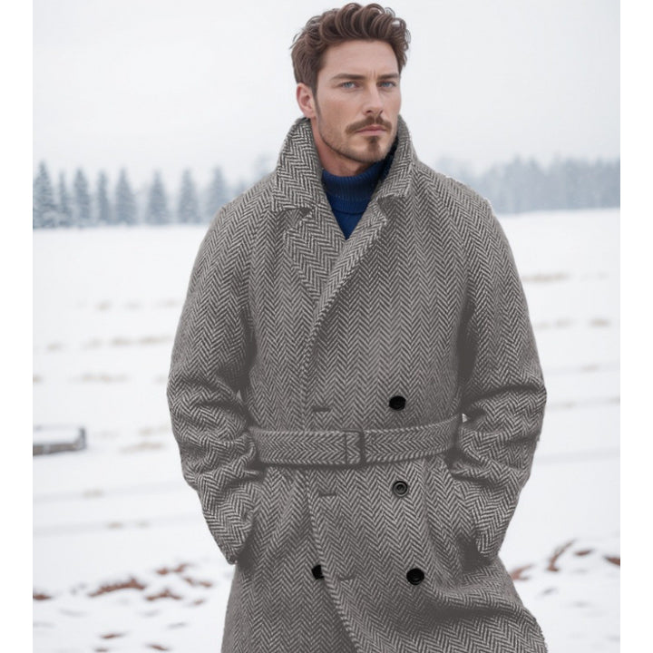 Herren Eleganter Hahnentritt Wollmantel Aliams