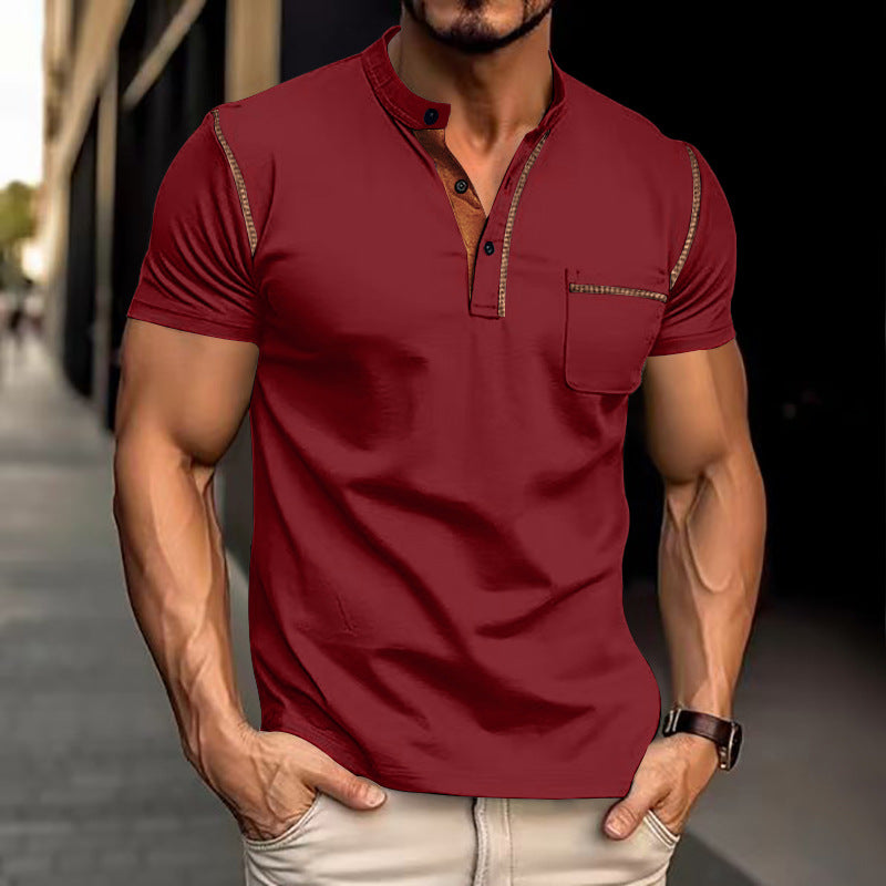 Herren Kurzarm-Henley-Shirt mit modischen Akzenten Aliams