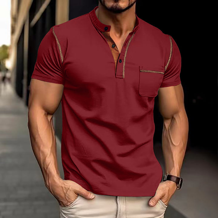 Herren Kurzarm-Henley-Shirt mit modischen Akzenten Aliams