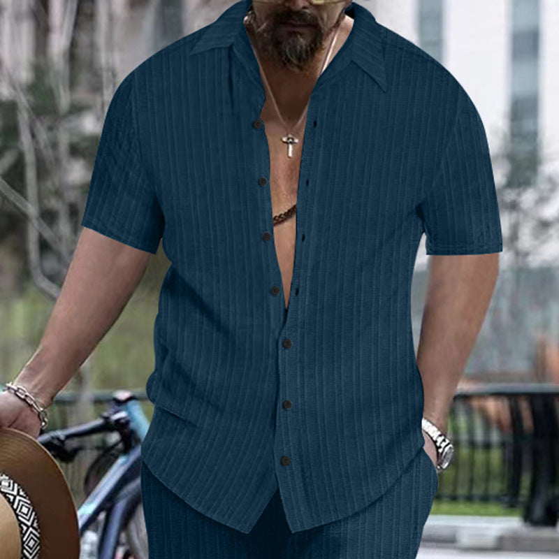 Herren Kurzarm-Hemd mit strukturiertem Design und modischen Akzenten Aliams