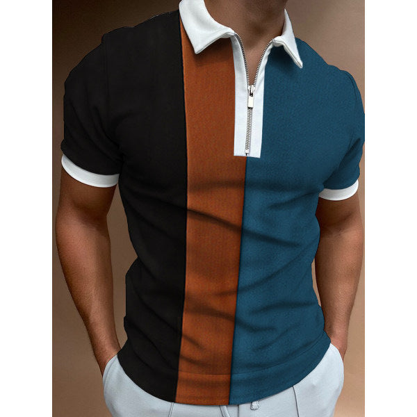Herren Farbblock Zip-Up Polo Shirt Aliams
