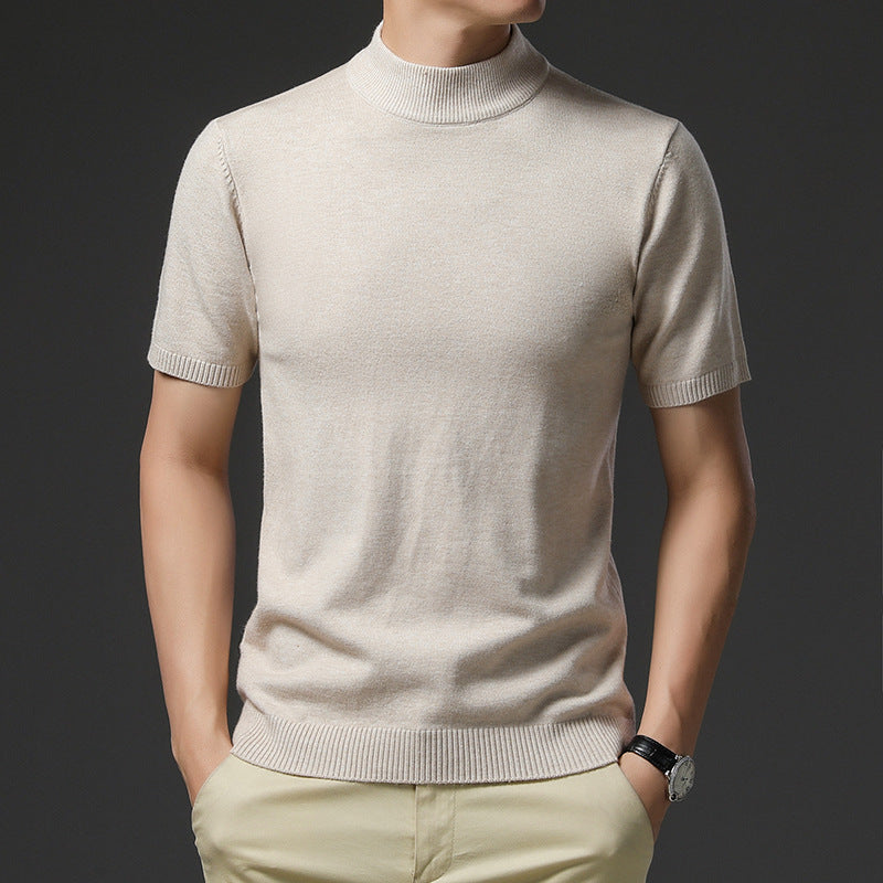 Herren elegantes Kurzarm-Pullover mit hochgeschlossenem Kragen Aliams