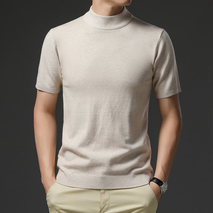 Herren elegantes Kurzarm-Pullover mit hochgeschlossenem Kragen Aliams